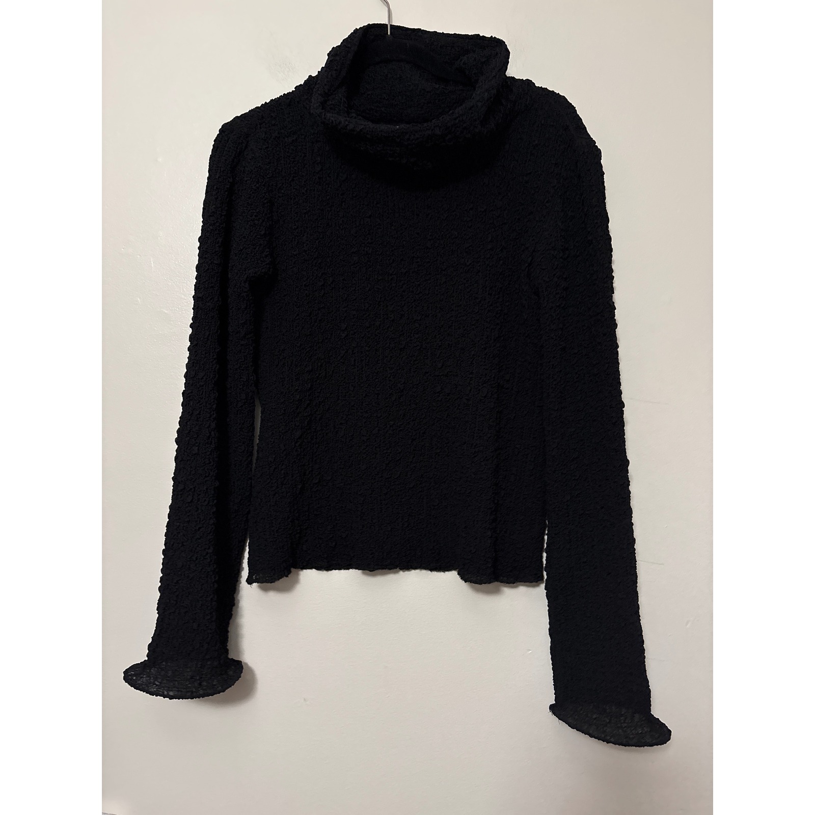 Giorgio Armani Black Textured Funnel Neck Silk Top Made In Italy Size 44/10